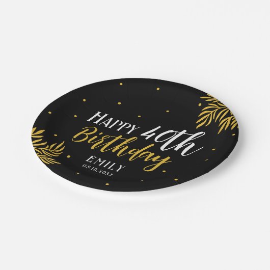 Elegant Happy 40th Birthday Gold Foliage Party Papieren Bordje (Gekanteld)