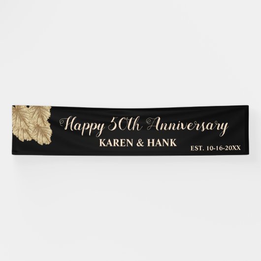Elegant Happy 50th Jubileum Gold Black - Aangepast Spandoek (Horizontaal)
