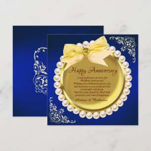 Elegant Happy 5th Wedding Jubileum Gold & Navy Kaart