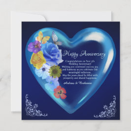 Elegant Happy 5th Wedding Jubileum Heart Navy Kaart