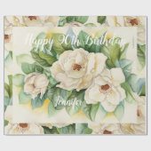 Elegant Happy 90th Birthday Floral White Name Cadeaupapier (Vlak)