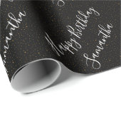 Elegant Happy Birthday cadeaupapier met eigen naam (Rol Hoek)