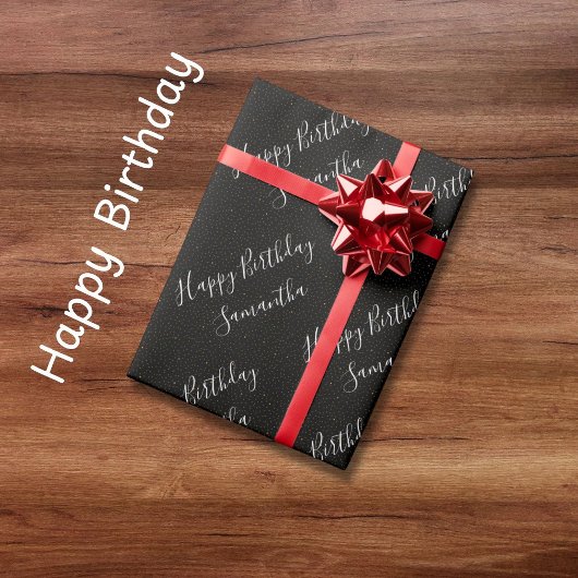Elegant Happy Birthday cadeaupapier met eigen naam