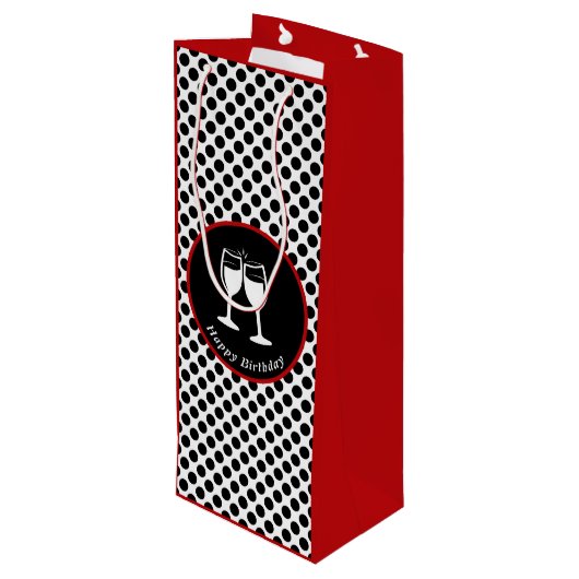 Elegant Happy Birthday Glasses Black Polka Dot Wijn Cadeautas (Achterkant Gekanteld)