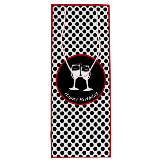 Elegant Happy Birthday Glasses Black Polka Dot Wijn Cadeautas (Achterkant)