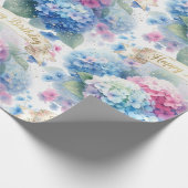 Elegant Happy Birthday Hydrangea Floral Cadeaupapier (Hoek)