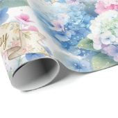 Elegant Happy Birthday Hydrangea Floral  Cadeaupapier (Rol Hoek)