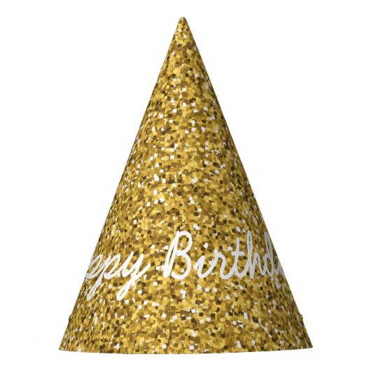 Elegant Happy Birthday in Faux Gold Glitters Feesthoedjes (Voorkant)