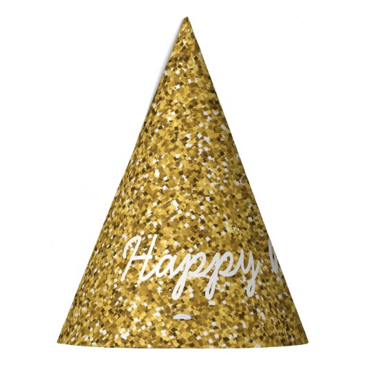Elegant Happy Birthday in Faux Gold Glitters Feesthoedjes (Links)