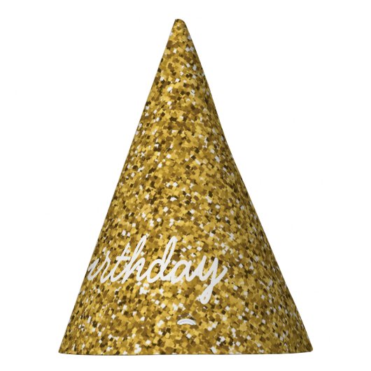 Elegant Happy Birthday in Faux Gold Glitters Feesthoedjes (Rechts)