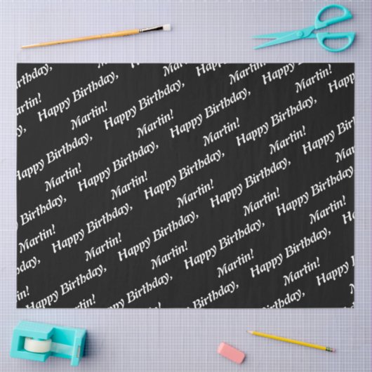 Elegant Happy Birthday Name Black Tissuepapier (Craft)