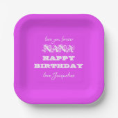 Elegant Happy Birthday Nana Script Eenvoudig Chic Papieren Bordje (Voorkant)