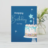 Elegant Happy Birthday Poster – Blauw Thema Kaart (Staand voorkant)