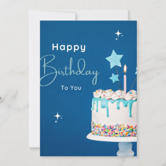 Elegant Happy Birthday Poster – Blauw Thema Kaart