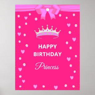 Elegant Happy Birthday Princess & Pareltjes over F Poster