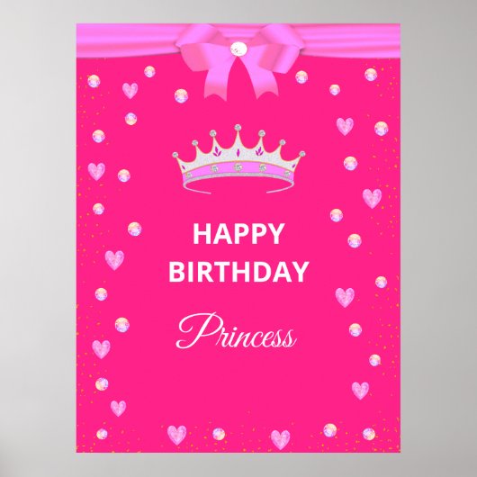 Elegant Happy Birthday Princess & Pareltjes over F Poster (Voorkant)