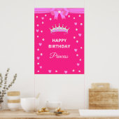 Elegant Happy Birthday Princess & Pareltjes over F Poster (Keuken)