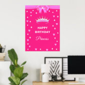 Elegant Happy Birthday Princess & Pareltjes over F Poster (Thuiskantoor)