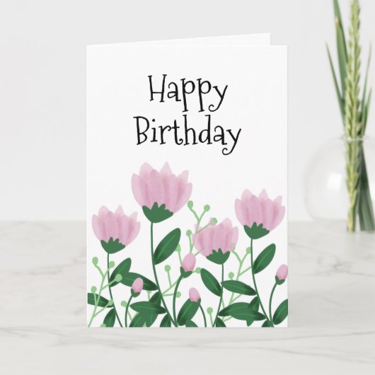 Elegant Happy Birthday Roze Flowers Kaart (Voorkant)