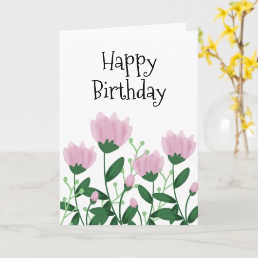 Elegant Happy Birthday Roze Flowers Kaart (Gele Bloem)