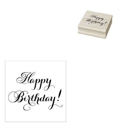 Elegant Happy Birthday Rubberstempel (Gestempeld)