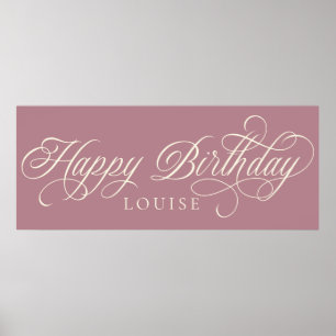 Elegant Happy Birthday script op maat Poster