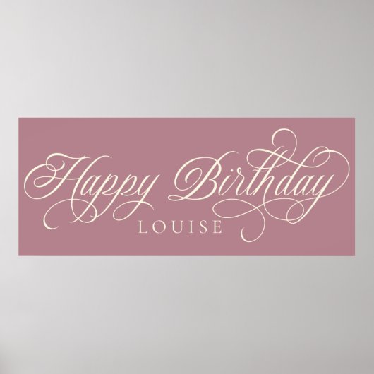 Elegant Happy Birthday script op maat Poster (Voorkant)
