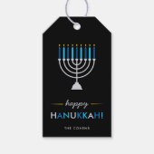 Elegant Happy Chanoeka Zwart met Zilveren Menorah Cadeaulabel (Voorkant)