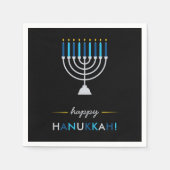 Elegant Happy Chanoeka Zwart met Zilveren Menorah Servet (Voorkant)