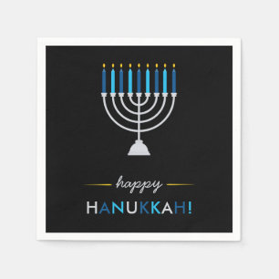 Elegant Happy Chanoeka Zwart met Zilveren Menorah Servet