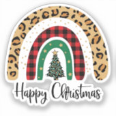 Elegant Happy Christmas Text Art Tree Sticker (Voorkant)