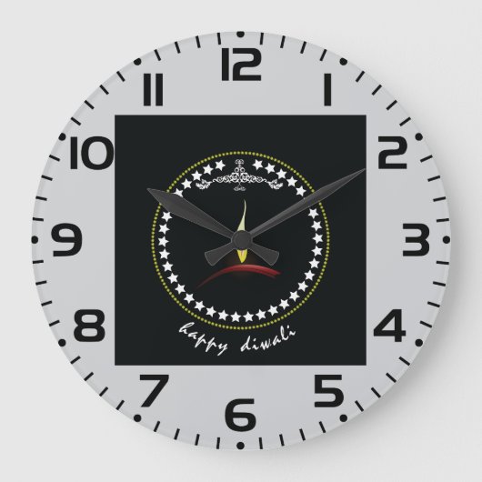Elegant Happy Diwali Diya Flame Star Wreath Grote Klok (Voorkant)