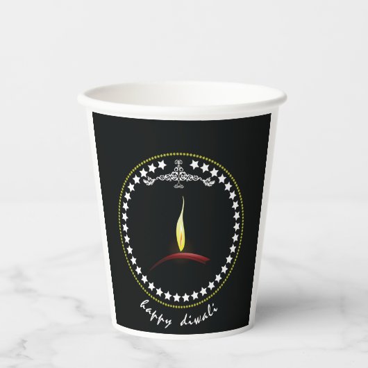 Elegant Happy Diwali Diya Flame Star Wreath Papieren Bekers (Voorkant)