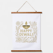 Elegant Happy Diwali Gold & Black Wall Tapestry Hangend Wandkleed (Voorkant)