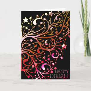 Elegant Happy Diwali Stars Black Gold Pink Kaart