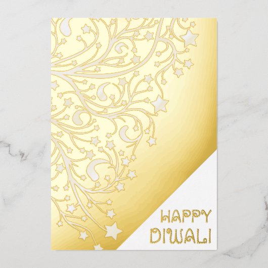 Elegant Happy Diwali Stars Gold Foil Shiny Kaart (Voorkant)
