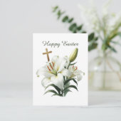 Elegant Happy Easter Lilly Cross Feestdagenkaart (Staand voorkant)