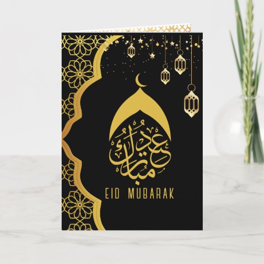 Elegant Happy Eid Mubarak Zwart Goud Kaart (Voorkant)