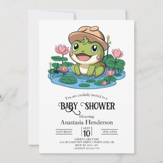 Elegant Happy Frog Baby shower Kaart (Voorkant)