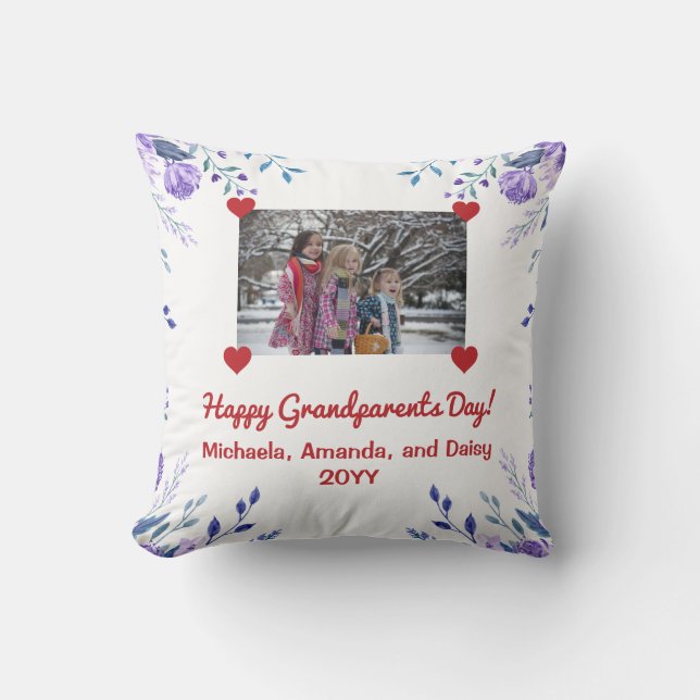 Elegant Happy Grandouders Day Cute Photo Floral Kussen (Voorkant)