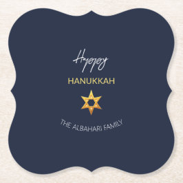 Elegant Happy Hanukkah Golden David Star Kartonnen Onderzetters
