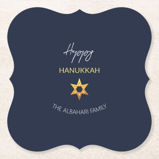 Elegant Happy Hanukkah Golden David Star Kartonnen Onderzetters (Voorkant)