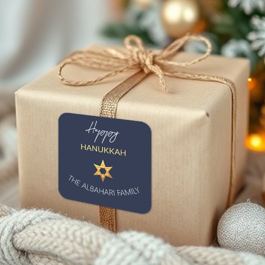 Elegant Happy Hanukkah Golden David Star Vierkante Sticker