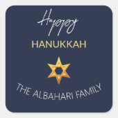 Elegant Happy Hanukkah Golden David Star Vierkante Sticker (Voorkant)