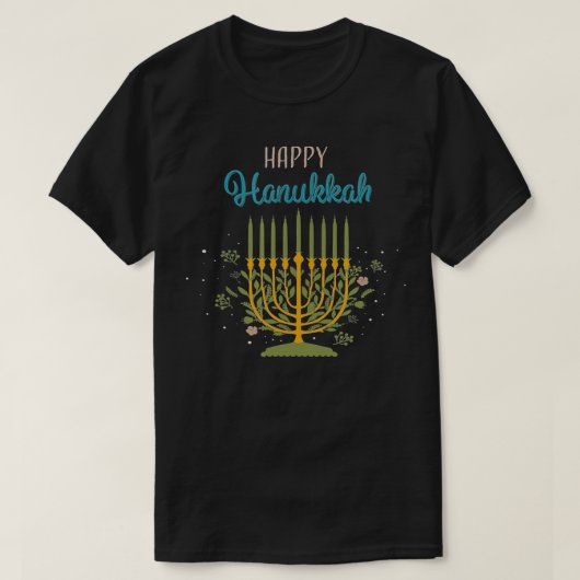 Elegant, Happy Hanukkah, Menorah T-shirt (Design voorkant)