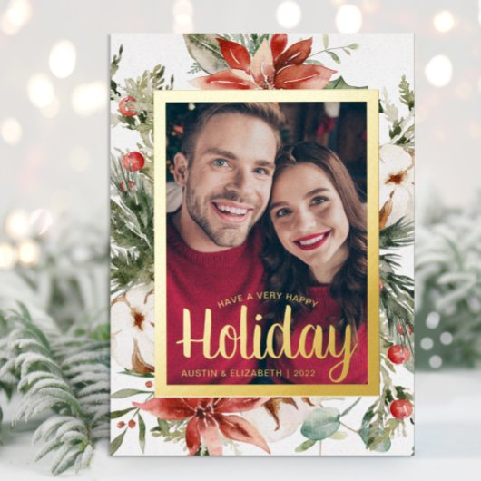 Elegant Happy Holiday Gold Foil Kaart