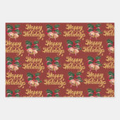 Elegant Happy Holidays Bells Wrapping Paper – Red (Voorkant 2)