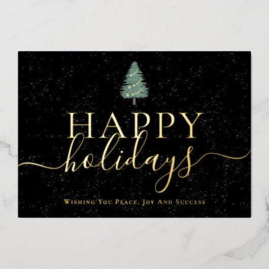 Elegant Happy Holidays Company  Logo Black & Gold Folie Feestdagenkaart (Voorkant)