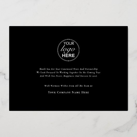 Elegant Happy Holidays Company  Logo Black & Gold Folie Feestdagenkaart (Achterkant)