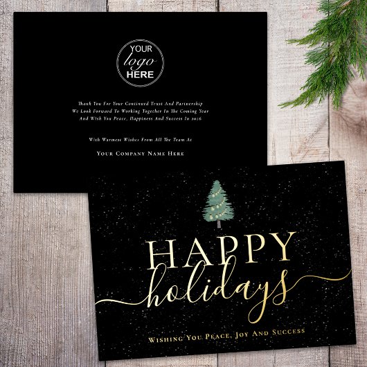 Elegant Happy Holidays Company Logo Black & Gold Folie Feestdagenkaart